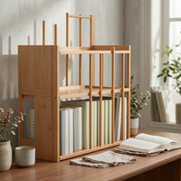 Bamboo Bookshelf Adjustable Slatted Bamboo Shelf Assembled Open Frame Bookshelf