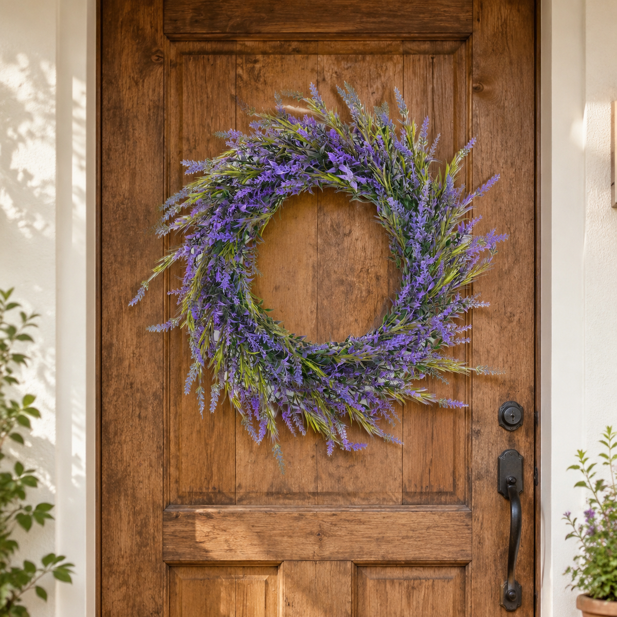 Seasonal Door Wreath for Front Door, Artificial Lavender Wreath 100-200cm, Flocked Violet & Green Home Decor