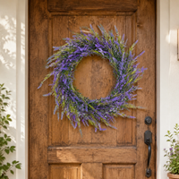 Seasonal Door Wreath for Front Door, Artificial Lavender Wreath 100-200cm, Flocked Violet & Green Home Decor