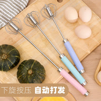 Stainless Steel Semi-Automatic Egg Beater, Handheld Press Whisk for Baking