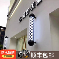 ♧美发转灯理发店LED圆形广告转灯壁挂复古发廊灯箱户外挂墙防水