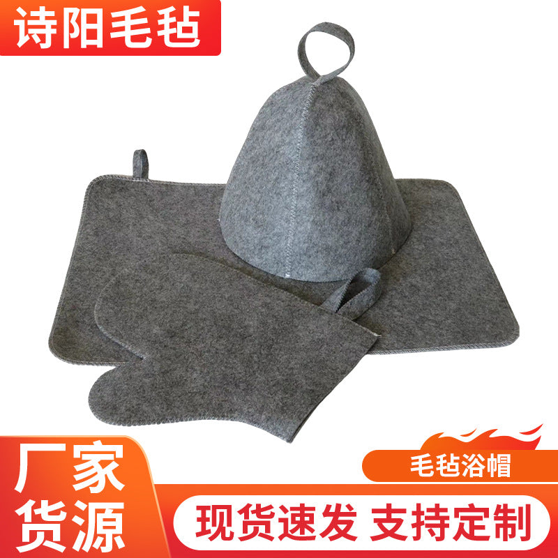Sauna Hat Set for Steam Room, Bathing Cap 110cm Wide, Grey Sauna Accessory, Authentic Sauna Headwear for Heat Treatments