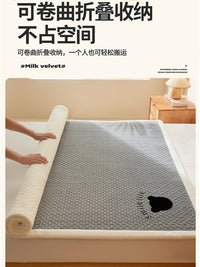Milk Velvet Mattress Topper Set with Pillowcases, 90x200cm Single Bed Pad, Machine Washable Foldable Plush Mat, Grey Bear