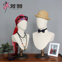 Cloth-Wrapped Mannequin Head Display Stand for Hats, Necklaces, Scarves, Window Display