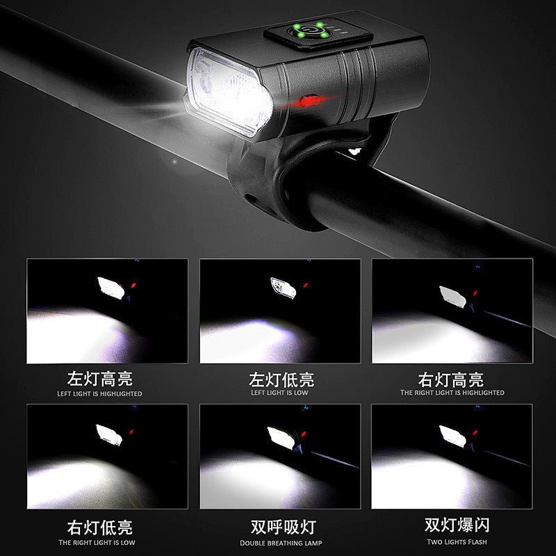 Aluminum Alloy T6 Bicycle Light with Battery Indicator, High Brightness, Dual Front Lights for Mountain Bikes