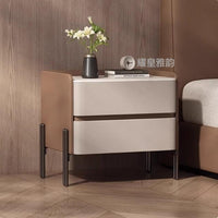 Solid Wood Nightstand with Sintered Stone Top, Luxury Style, Customizable