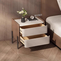Solid Wood Nightstand with Sintered Stone Top, Luxury Style, Customizable
