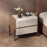 Solid Wood Nightstand with Sintered Stone Top, Luxury Style, Customizable