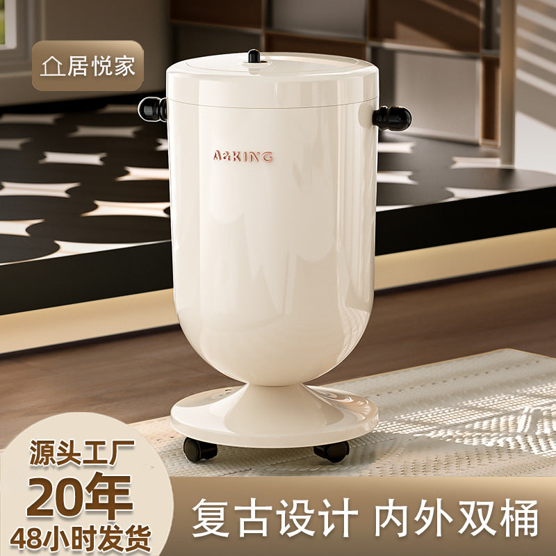 家用弹盖垃圾桶高颜值静音开合大容量带轮可移动厨房多场景垃圾桶