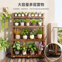 Solid Wood Stepped Plant Stand with Wheels