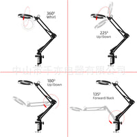 LED Long-Arm Magnifying Glass Lamp with Clip, Eye-Caring for Desk, Study, Dormitory, Repair