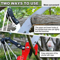 High Branch Pruning Saw with Pulley System for Effortless Tree Trimming, Long Reach Pole Saw for Garden and Orchard Maintenance