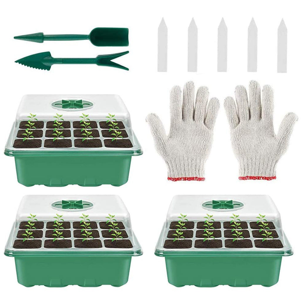 12-Cell Plastic Seedling Tray Kit with Humidity Dome - 3 Pack Seed Starter Trays for Succulents and Cuttings