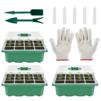 12-Cell Plastic Seedling Tray Kit with Humidity Dome - 3 Pack Seed Starter Trays for Succulents and Cuttings
