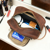 Crazy Horse Leather Vintage Toiletry Bag Large Capacity Portable Handbag High-End Versatile Business Travel Storage Bag