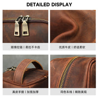 Crazy Horse Leather Vintage Toiletry Bag Large Capacity Portable Handbag High-End Versatile Business Travel Storage Bag