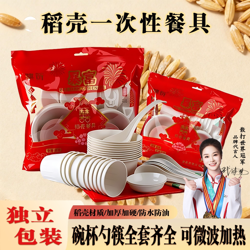 Disposable Biodegradable Rice Husk Tableware Set - High Temperature Resistant Outdoor Picnic Camping Dinnerware Kit