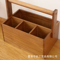实木餐具收纳篮复古手提厨房刀具收纳盒木质家用整理碗筷收纳盒
