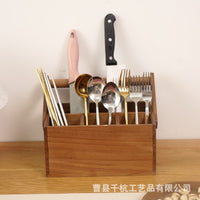 实木餐具收纳篮复古手提厨房刀具收纳盒木质家用整理碗筷收纳盒