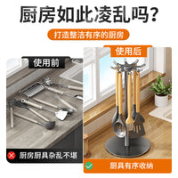 Rotating Spatula Holder Kitchen Countertop Hook Storage Rack for Spoons, Ladles, and Utensils