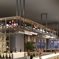 Industrial Style Iron Bar Counter Hanging Rack Wine Rack Wall Mounted Wine Cabinet with Glass Holder for Restaurant Bar