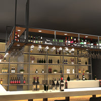 Industrial Style Iron Bar Counter Hanging Rack Wine Rack Wall Mounted Wine Cabinet with Glass Holder for Restaurant Bar