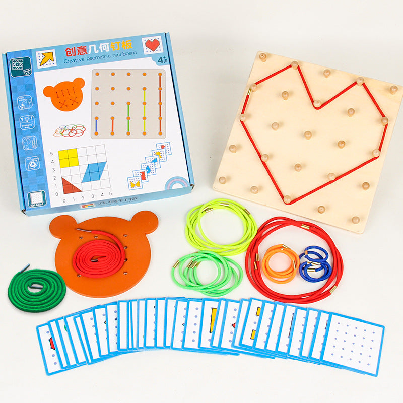 Montessori Geometric Pegboard Early Education Toy for Kids, Preschool Educational Math Wooden Pegboard