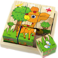 Wooden 3D Puzzle Jigsaw for Kids - Educational Preschool Toy and Birthday Gift - Six-Sided Picture Blocks