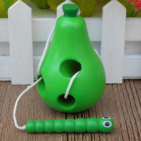 Wooden Kids Early Education Puzzle Toy Lacing Caterpillar Eating Apple Infant Intelligence Hands-on Ability Training