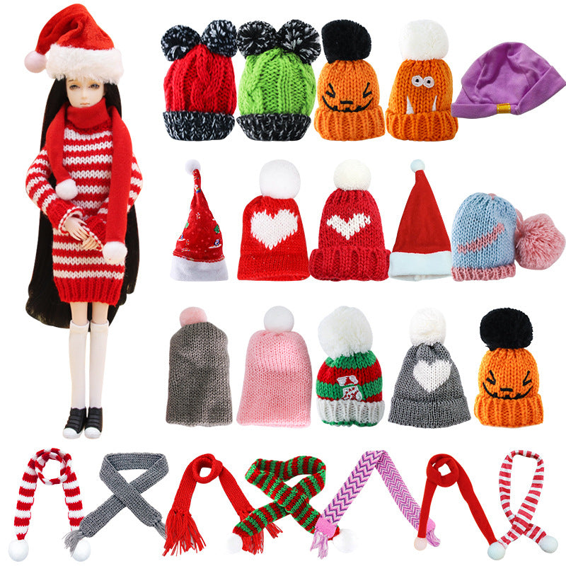 Dollhouse Miniature Christmas Hat Halloween Prop Scarf Knitted Scarf Cute Bear Cartoon Doll Hat Wholesale
