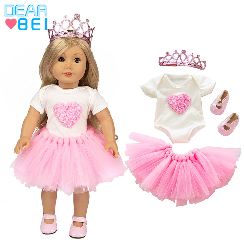 18-inch American Girl Doll Clothes 43cm Doll Dress Heart Mesh Skirt Crown Princess Dress