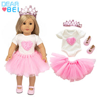 18-inch American Girl Doll Clothes 43cm Doll Dress Heart Mesh Skirt Crown Princess Dress