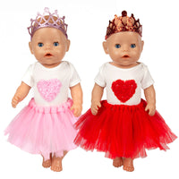 18-inch American Girl Doll Clothes 43cm Doll Dress Heart Mesh Skirt Crown Princess Dress
