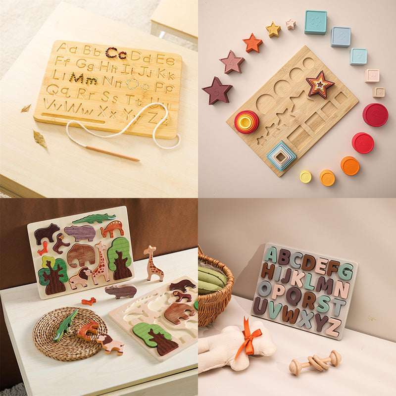 Nordic Style Wooden Educational Toy for Babies, Early Learning Puzzle, Newborn Photography Prop, Shape Matching