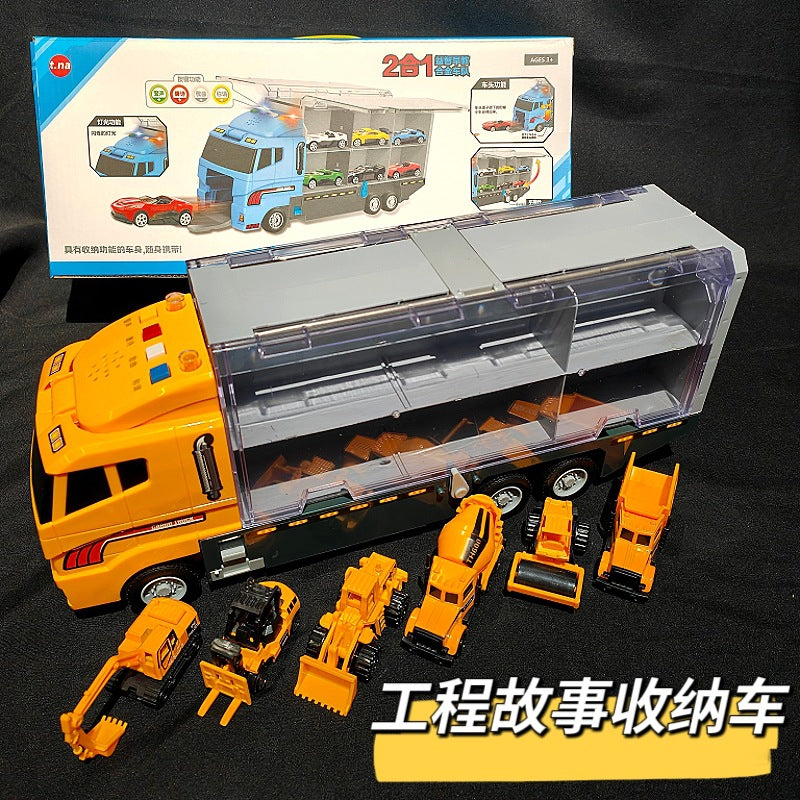 Large Container Truck Toy Set for Kids, Simulation Engineering Vehicle Alloy Car Sliding Toy, Fire Truck and Military Truck Available
