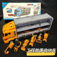 Large Container Truck Toy Set for Kids, Simulation Engineering Vehicle Alloy Car Sliding Toy, Fire Truck and Military Truck Available