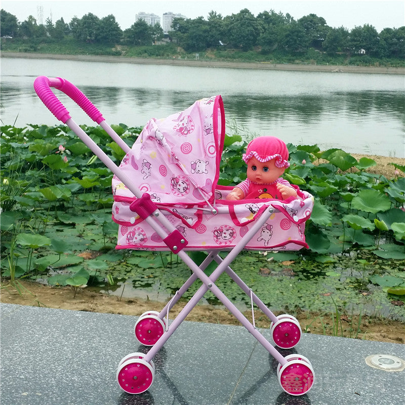 Kids Pretend Play Simulation Baby Stroller with Doll Set for Toddler Girls