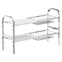 Under Sink Organizer, Expandable 2-Tier Stainless Steel Storage Rack for Kitchen Cabinet, Pots, Pans, Spices