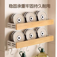 原木风厨房置物架免打孔壁挂式厨具用品刀架锅盖架多功能收纳架子