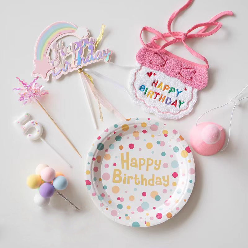 Pet Birthday Decoration Set Cat Dog Saliva Towel Bib Hat Scarf