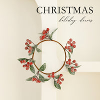 Christmas Wreath with Pine Needles, Red Berries, and Pine Cones - Festive Holiday Decor for Doors and Tables