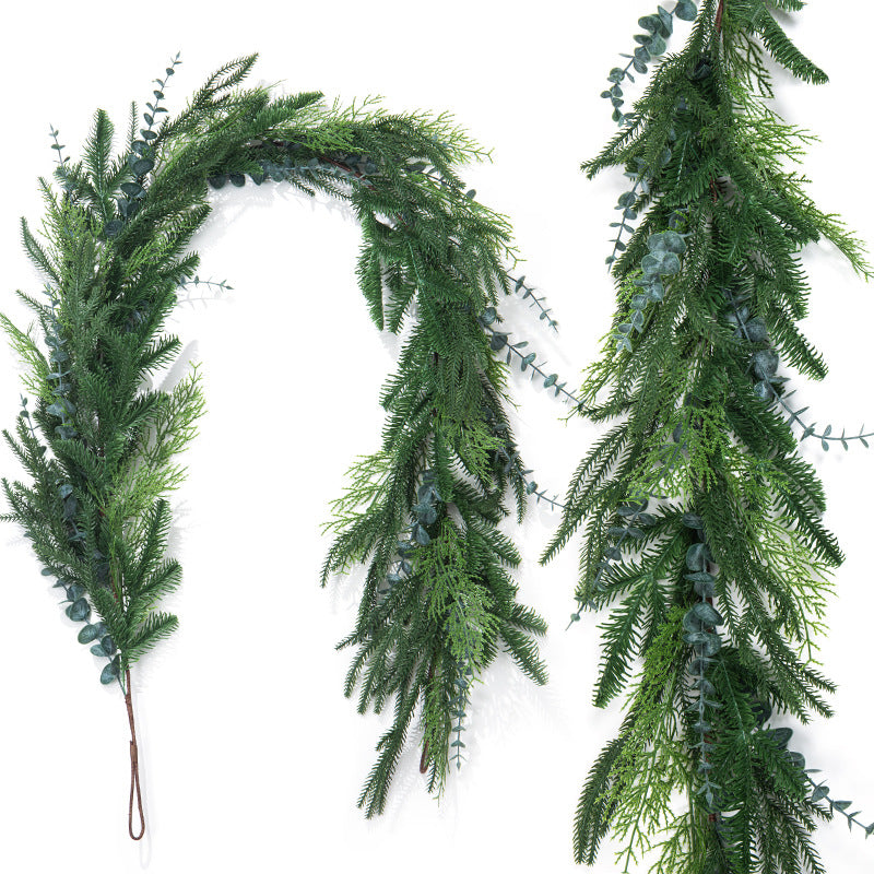 Artificial Mixed Pine Garland Rattan Artificial Pine Christmas Decoration Green Garland Eucalyptus Mixed Rattan