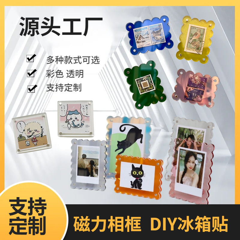 Magnetic Acrylic Photo Frame for Refrigerator, Strong Magnet Display for Instax Photos and Stamps