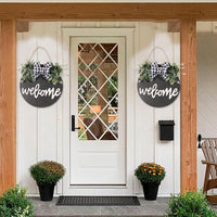 Christmas Wreath with Door Plate Letter Welcome Sign Hanging Decoration for Storefronts