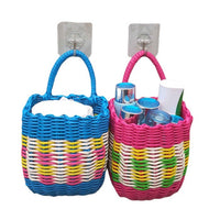 Plastic Woven Basket for Kitchen Storage, Retro Wall-Mounted Hand-Woven Small Flower Basket, Rattan-Style Hanging Basket for Onion, Ginger, Garlic