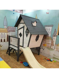 Outdoor Wooden Playhouse with Slide for Kids, Anti-Corrosion Wood Mobile Treehouse Playroom