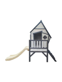 Outdoor Wooden Playhouse with Slide for Kids, Anti-Corrosion Wood Mobile Treehouse Playroom
