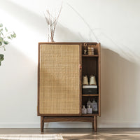 Nordic Solid Wood Rattan Shoe Cabinet Living Room Multi-functional Storage Cabinet Simple Home Entryway Hallway Organizer