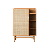 Nordic Solid Wood Rattan Shoe Cabinet Living Room Multi-functional Storage Cabinet Simple Home Entryway Hallway Organizer