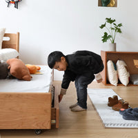 Solid Wood Bunk Bed with Pull-Out Trundle and Storage Drawers, Multi-functional Children's Bed for Kids' Room